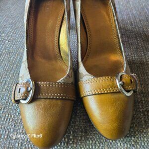 NWOT Coach Brown with Leather Block Heels